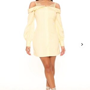 Fashion Nova Yellow Off-Shoulder Long Sleeve Dress